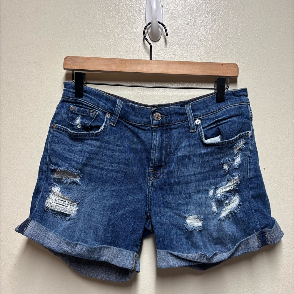7 for all mankind denim distressed shorts cuffed women's 27 4L